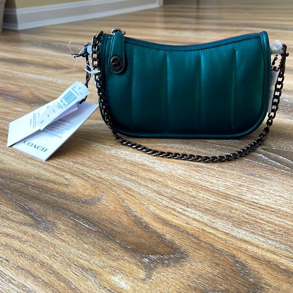 Coach Swinger 20 With Quilting Dark Metallic Green NWT